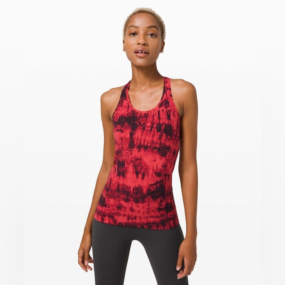 Lululemon Red and Black Tie-Dye Cool Racerback II Nulu Game Day Tank Top Size 6